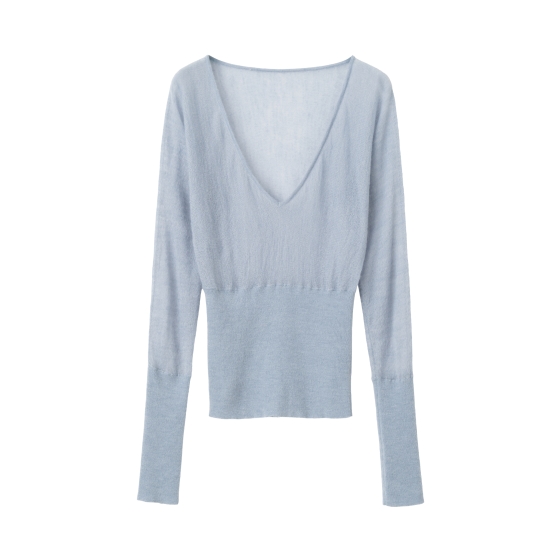 MW368ABL MILLO WOMEN Sheer Deep V-Neck Knit Ash Blue