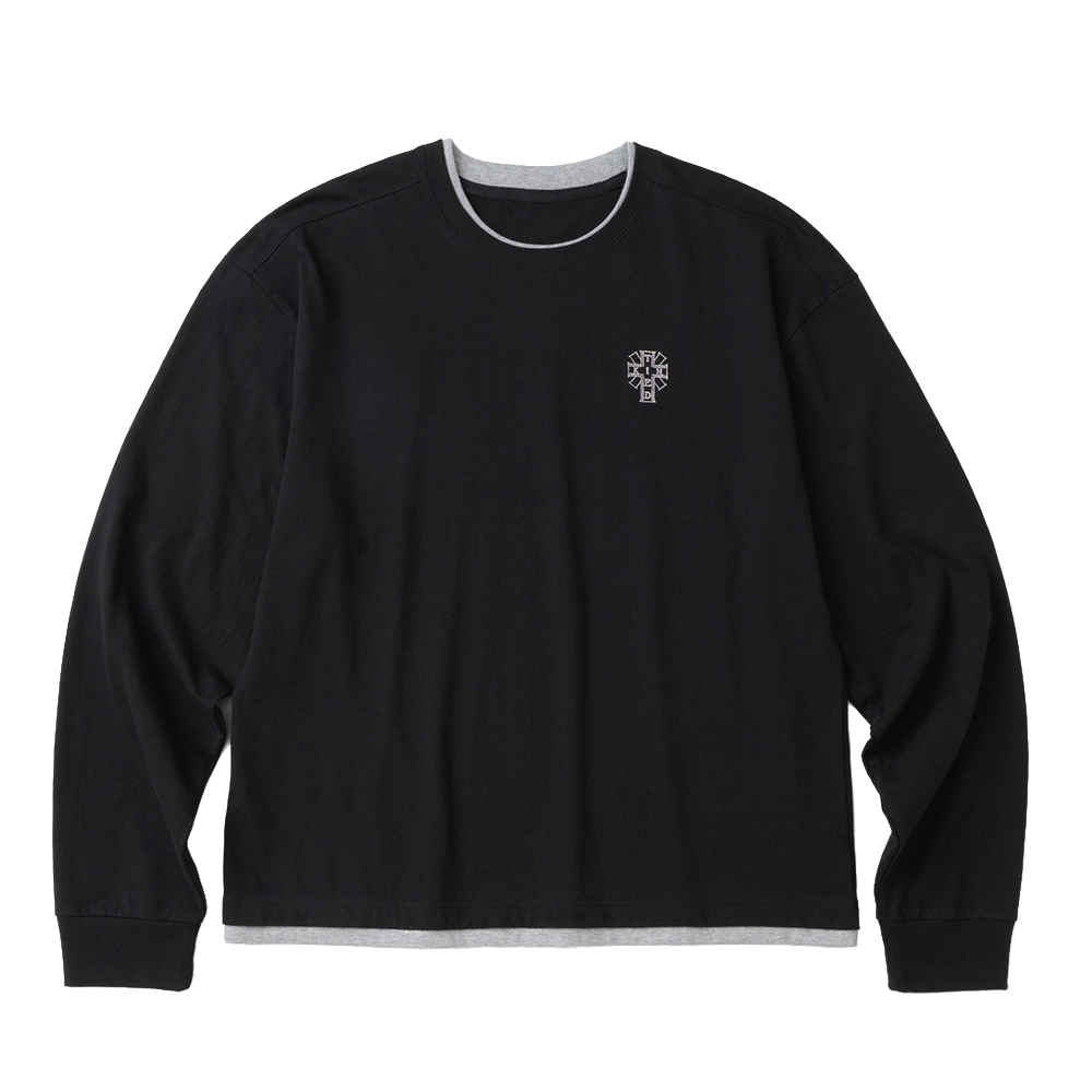 K26FWUT04BK Knitted Layered Long Sleeve Logo T-shirts Black/Grey