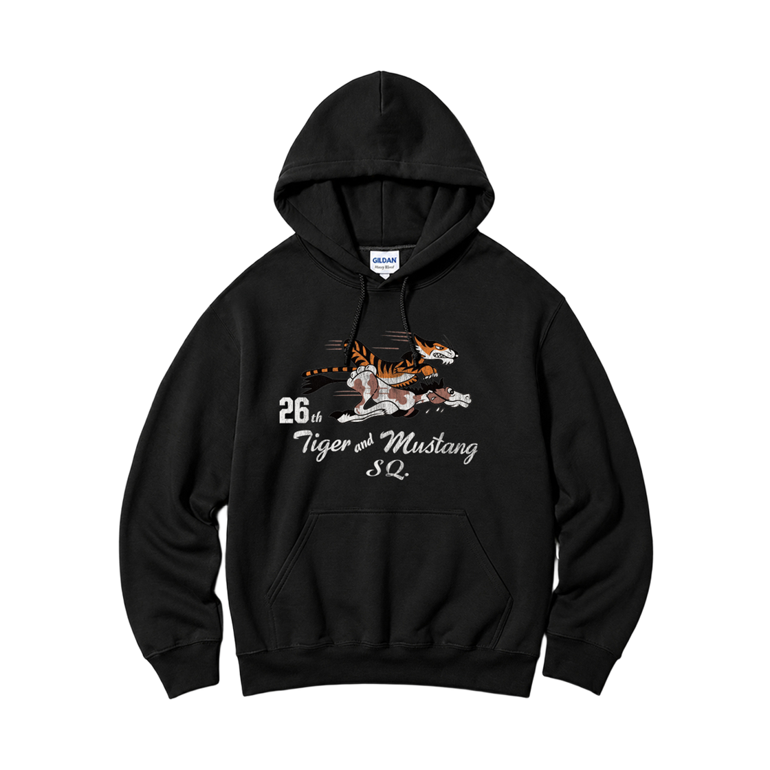 88500_copy Gildan x Vintage Collection TIGER MUSTANG Hooded Sweatshirt Black