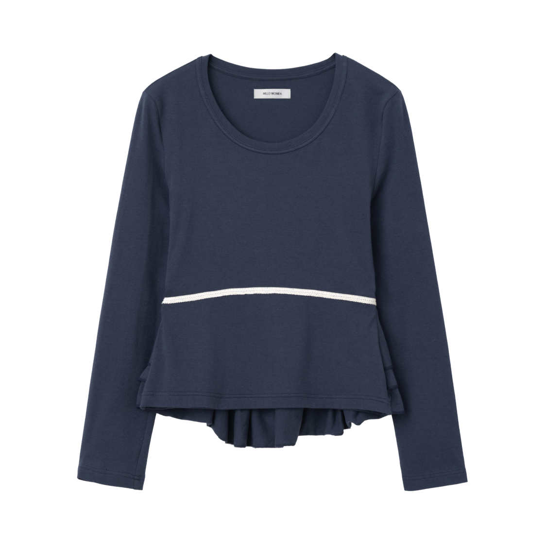 MW373NAV MILLO WOMEN Ruffle Binding T-Shirt Navy