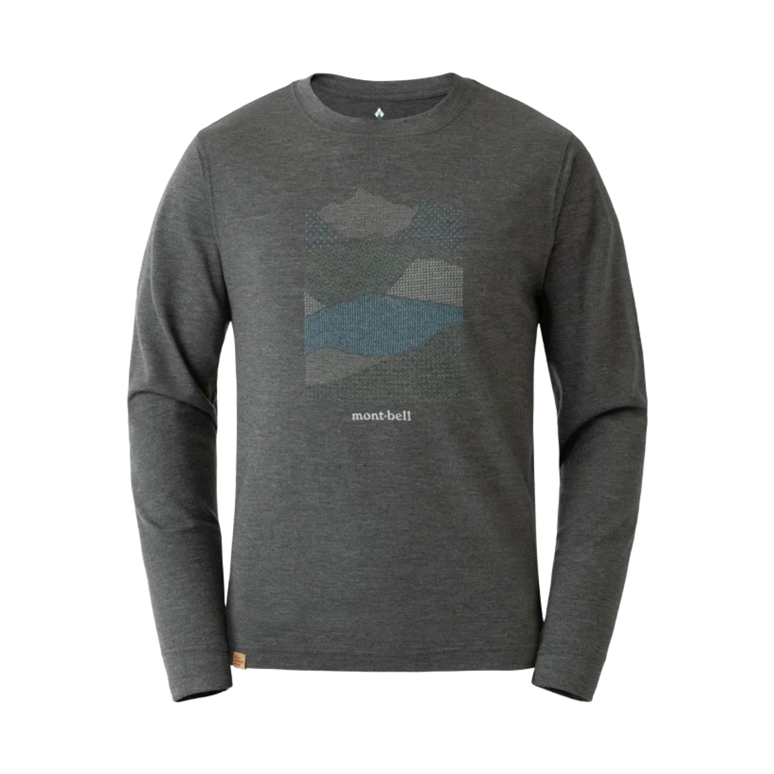 1114619 Montbell Merino Wool Plus Light Mountain Collage Long Sleeve T-Shirt Dark Gray