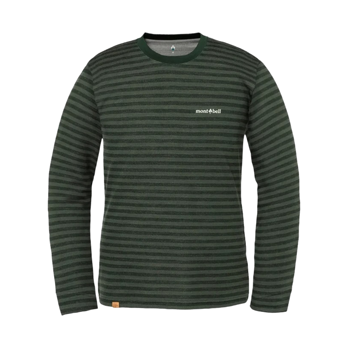 1114441 Montbell Merino Wool Plus Striped Long Sleeve T-Shirt Dark Green