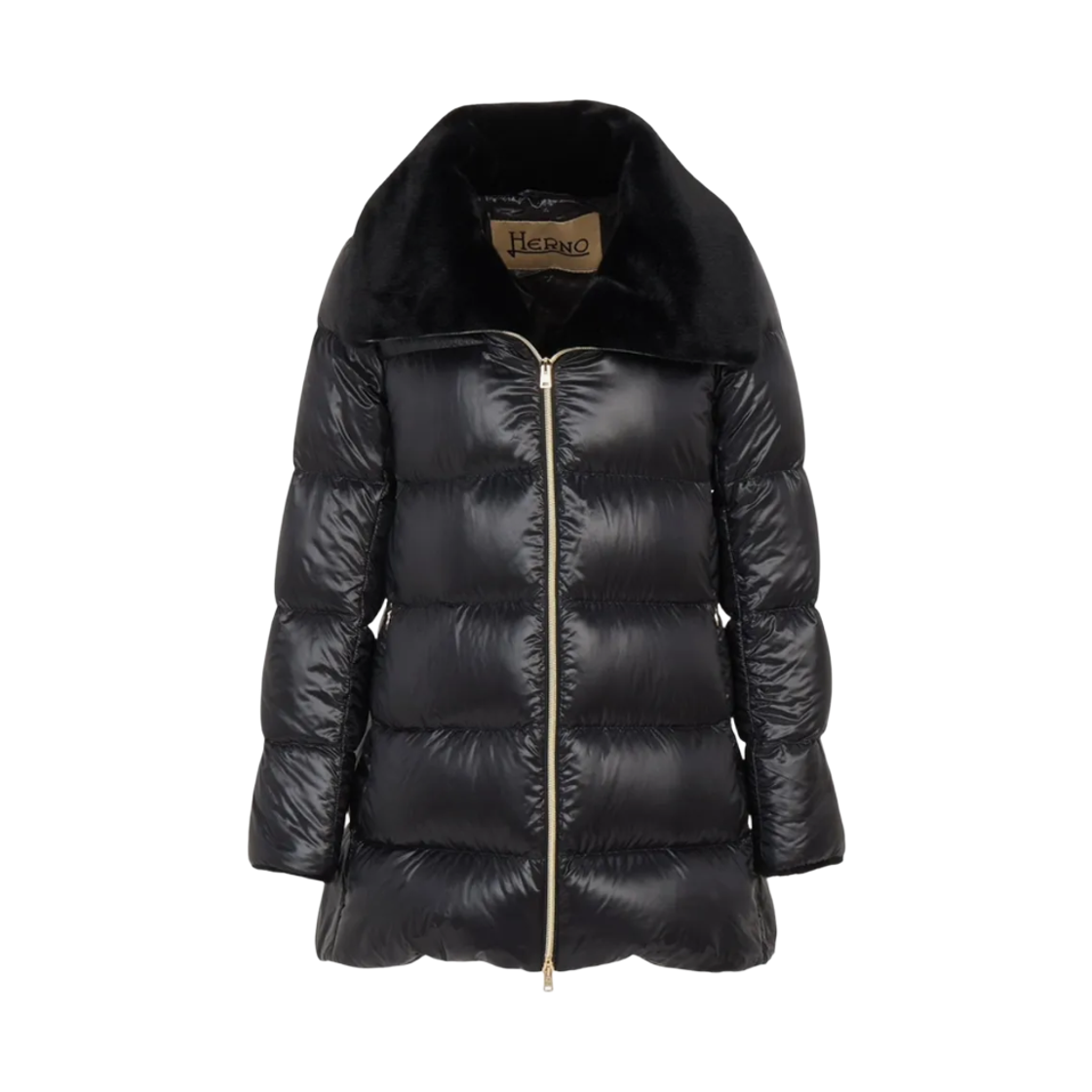 PI002140D-12017Z-9300 (W) Herno A-Shape Jacket in Nylon Ultralight and Lady Alternative Fur Black
