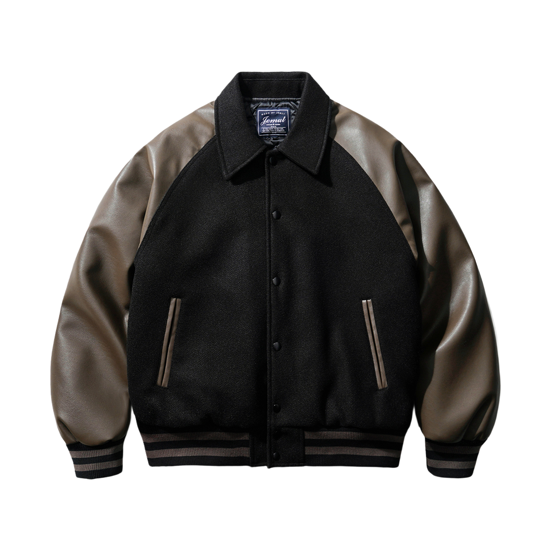 YHOT2461_black_29 JEMUT Leather Raglan Varcity Jacket Black YHOT2461