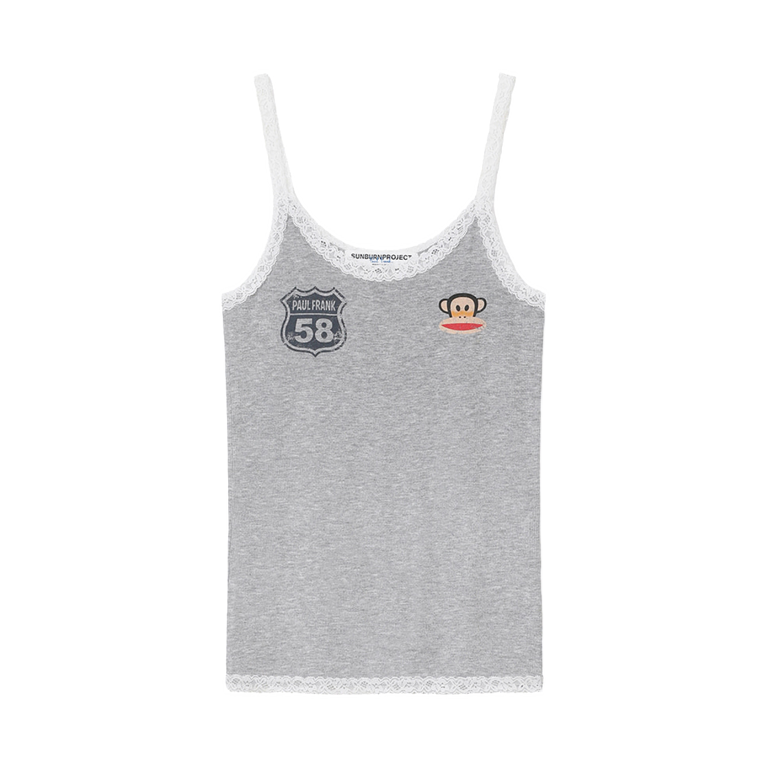 (W) 썬번프로젝트 x 폴 프랭크 레이스 슬리브리스 탑 멜란지 그레이((W) Sunburnproject x Paul Frank Lace Sleeveless Top Melange Gray) - 1