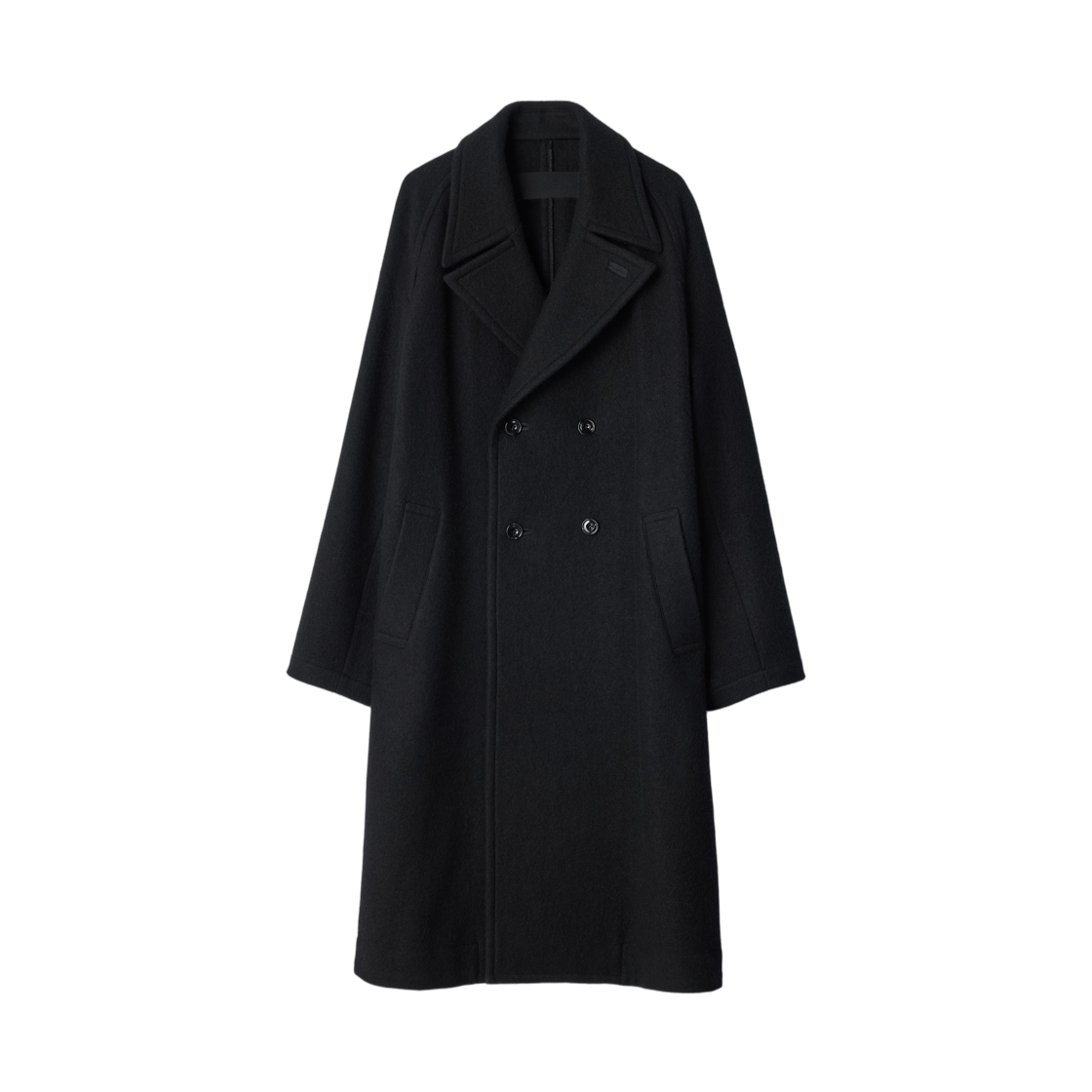 CO1169-LF1700-999 Lemaire Double Breasted Coat in Felted Wool and Alpaca Blend Black