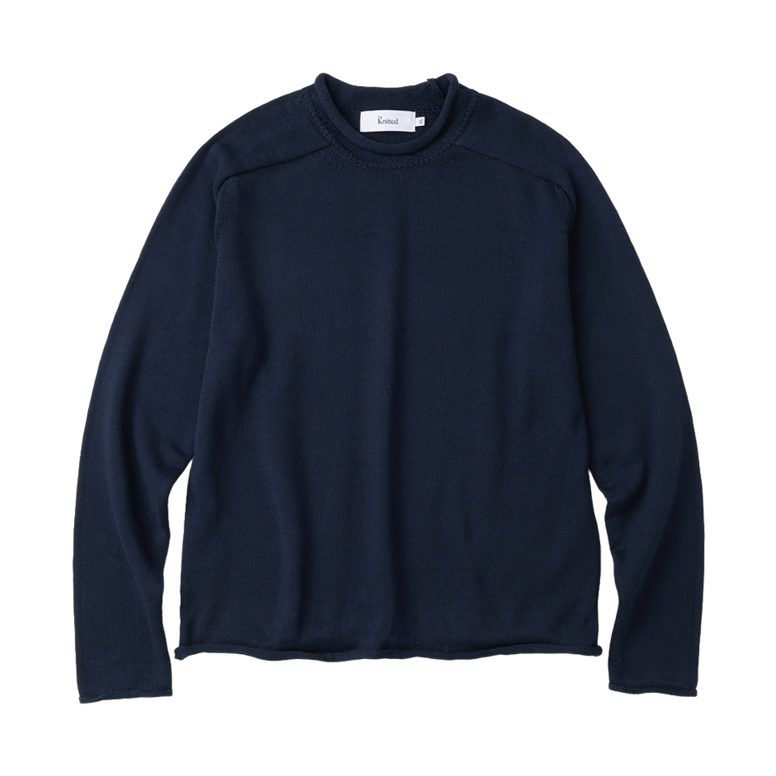 니티드 코튼 롤 래글런 라운드 니트 네이비(Knitted Cotton Roll Raglan Round Knit Navy) - 1