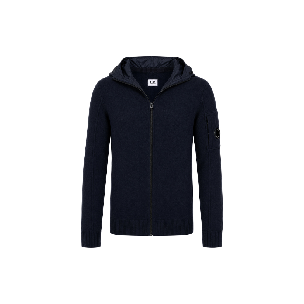 [25% 쿠폰] C.P. 컴퍼니 15주년 렌즈 와펜 하이브리드 후드집업 네이비 - 25FW([25% 쿠폰] C.P. Company 15th Anniversary Lens Badge Hybrid Hooded Zip-Up Navy - 25FW) - 2