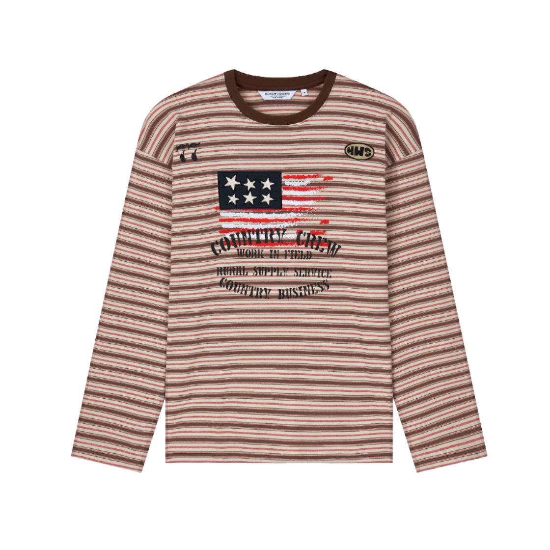 홍우성 워크 스트라이프 롱 슬리브 레드 브라운(Hongwoosung Work Stripe Long Sleeve Red Brown)