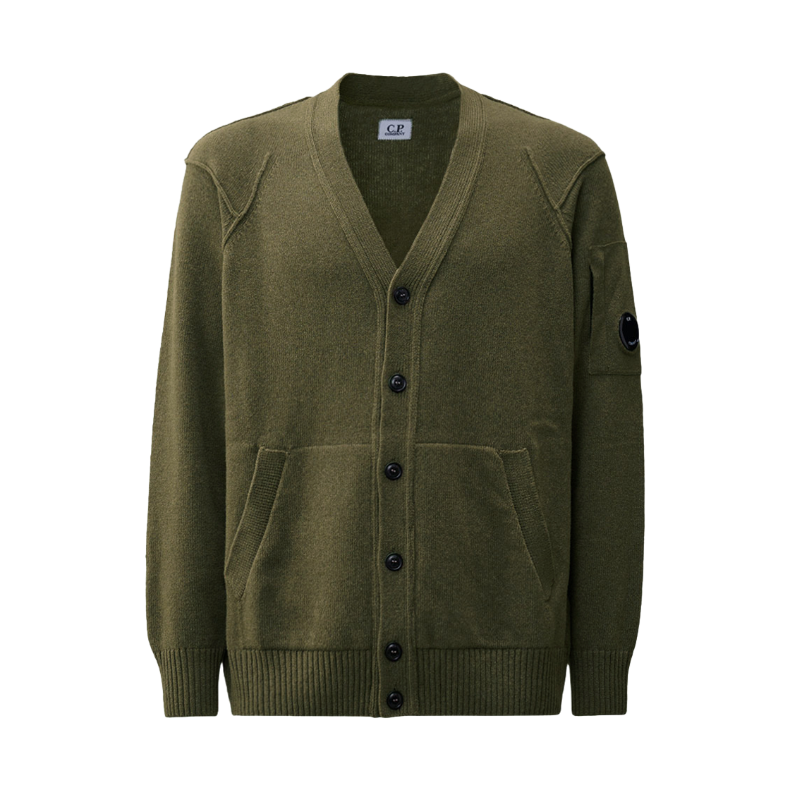 17CMKN048A 110149A 683 [25% 쿠폰] C.P. Company Lens Badge V-Neck Cardigan - 24FW