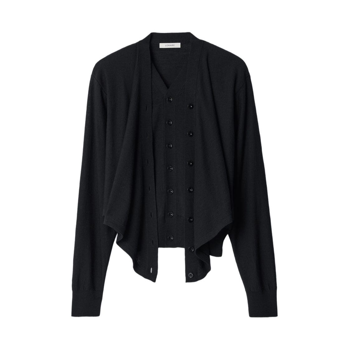 PO0056-LK1063-999 (W) Lemaire Trompe L’Oeil Cardigan in Merino Wool Blend Black