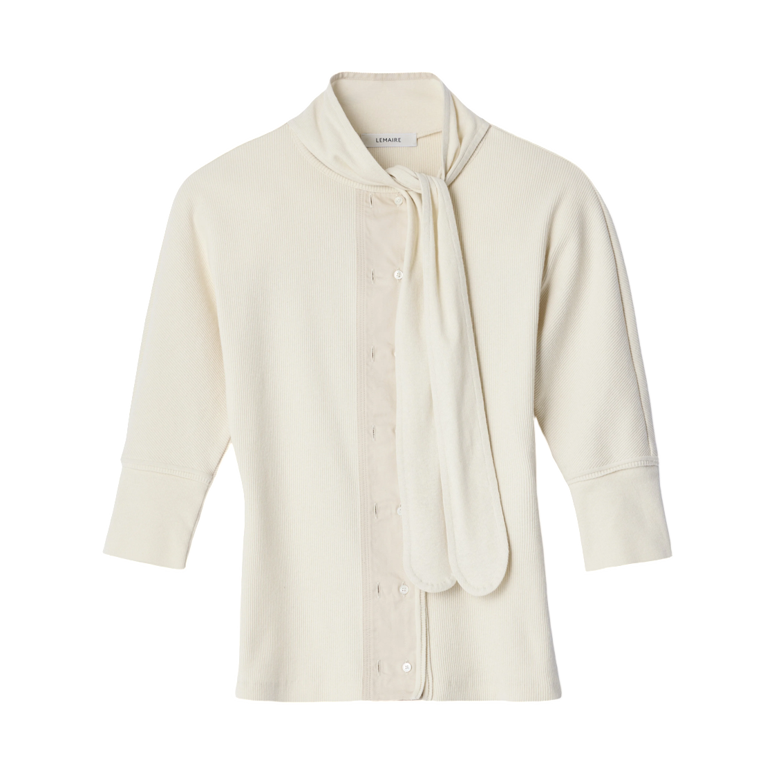 TS0056-LJ1030-300 (W) Lemaire Ascot T-Shirt in Linen and Cotton Ribbed Jersey Enoki