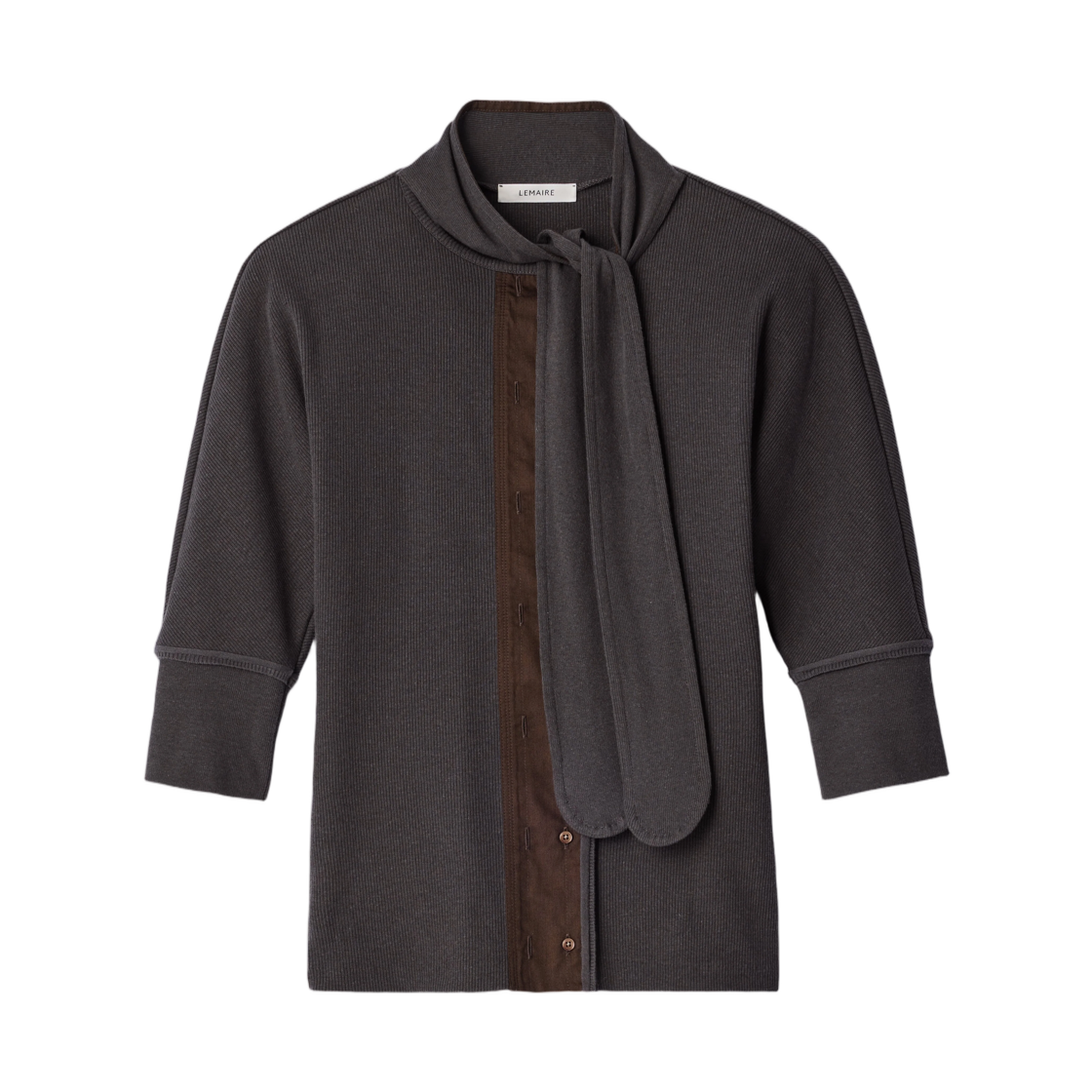 TS0056-LJ1030-006 (W) Lemaire Ascot T-Shirt in Linen and Cotton Ribbed Jersey Basalt