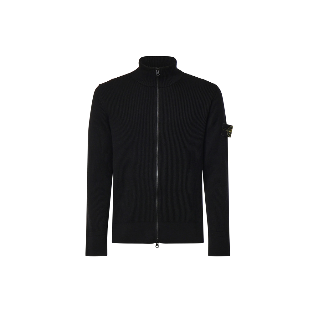 [25% 쿠폰] 스톤 아일랜드 와펜 패치 터틀넥 니트 집업 블랙 - 26FW([25% 쿠폰] Stone Island Logo Patch Turtleneck Knit Zip-Up Black - 26FW) - 2