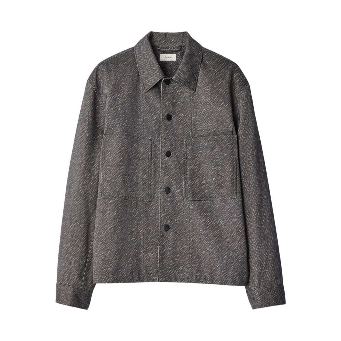 SH1323-LF1685-281 Lemaire Workwear Overshirt in Diagonal Printed Cotton Carbon Chalk