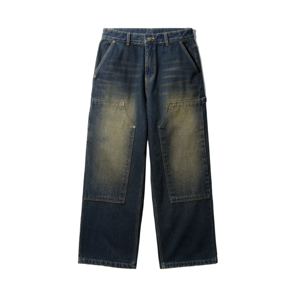 SOLP2588_indigo_291 JEMUT Yellow Washing Double Knee Denim Pants Indigo SOLP2588