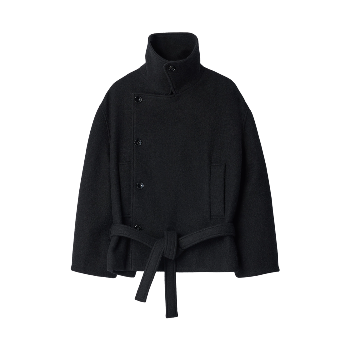 CO1165-LF1700-999 (W) Lemaire Short Wrap Coat in Felted Wool and Alpaca Blend Black