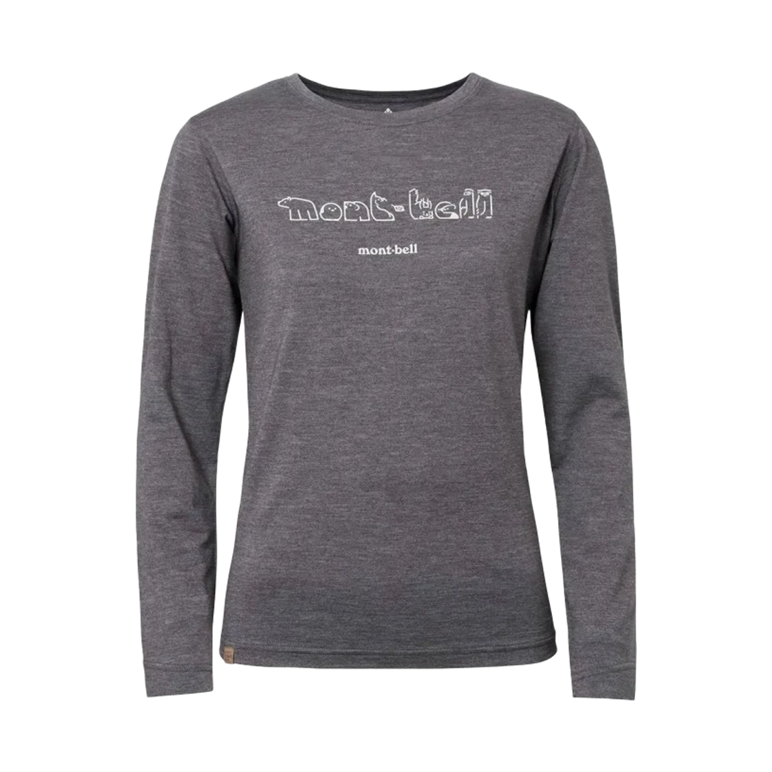 1114618 (W) Montbell Merino Wool Plus Light Northern Animal Logo Long Sleeve T-Shirt Dark Gray