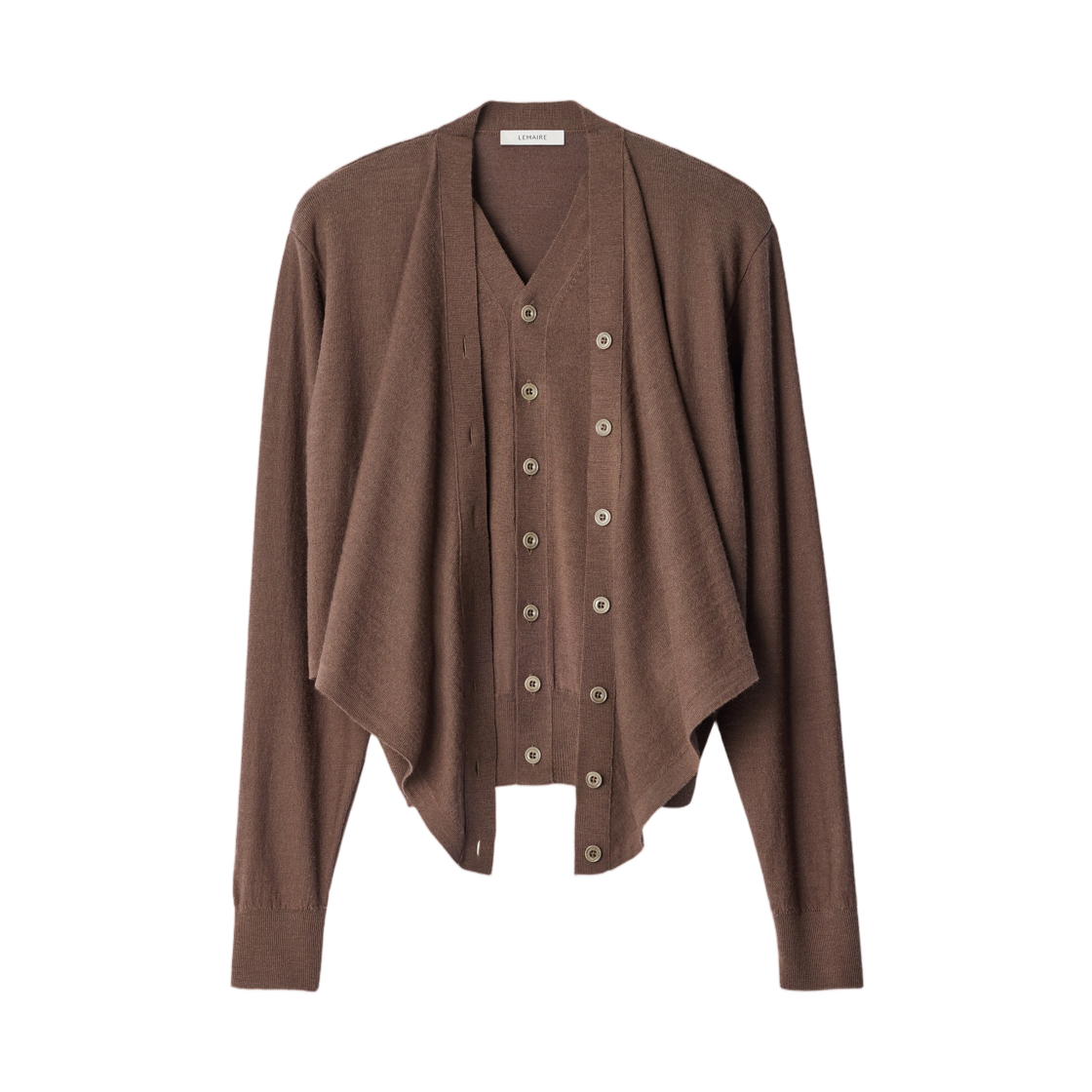 PO0056-LK1063-310 (W) Lemaire Trompe L’Oeil Cardigan in Merino Wool Blend Shitake