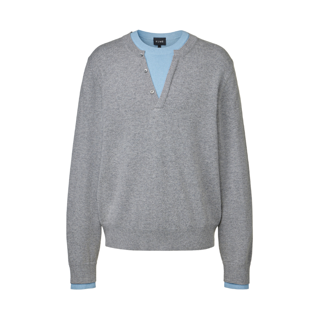 M-KM-26FW-SW04-MGR KUME UNISEX Cashmere Blend Color-Block Layered Knit Melange Gray
