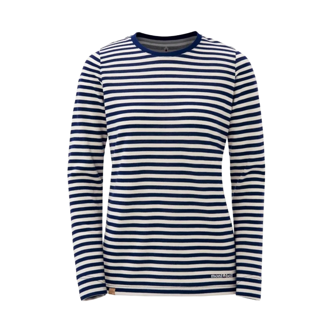 1114442 (W) Montbell Merino Wool Plus Striped Long Sleeve T-Shirt Indigo Off White