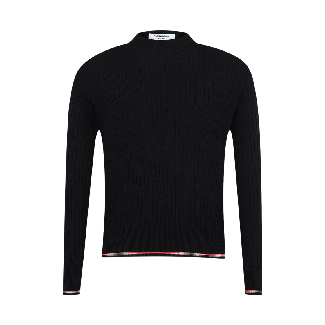 MKA585A-Y1055-415 Thom Browne Merino Wool RWB Ribbed Stitch Pullover Navy