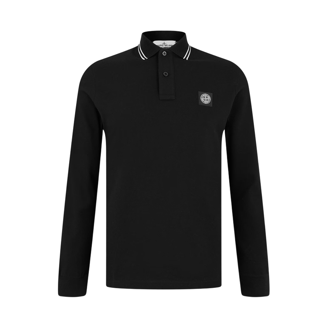 L1S15 2200012 S0018 V0029 [20% 쿠폰] Stone Island 2200012 Stretch Slim Fit Organic Cotton Pique Compass Patch Long Sleeve Polo Black - 26SS