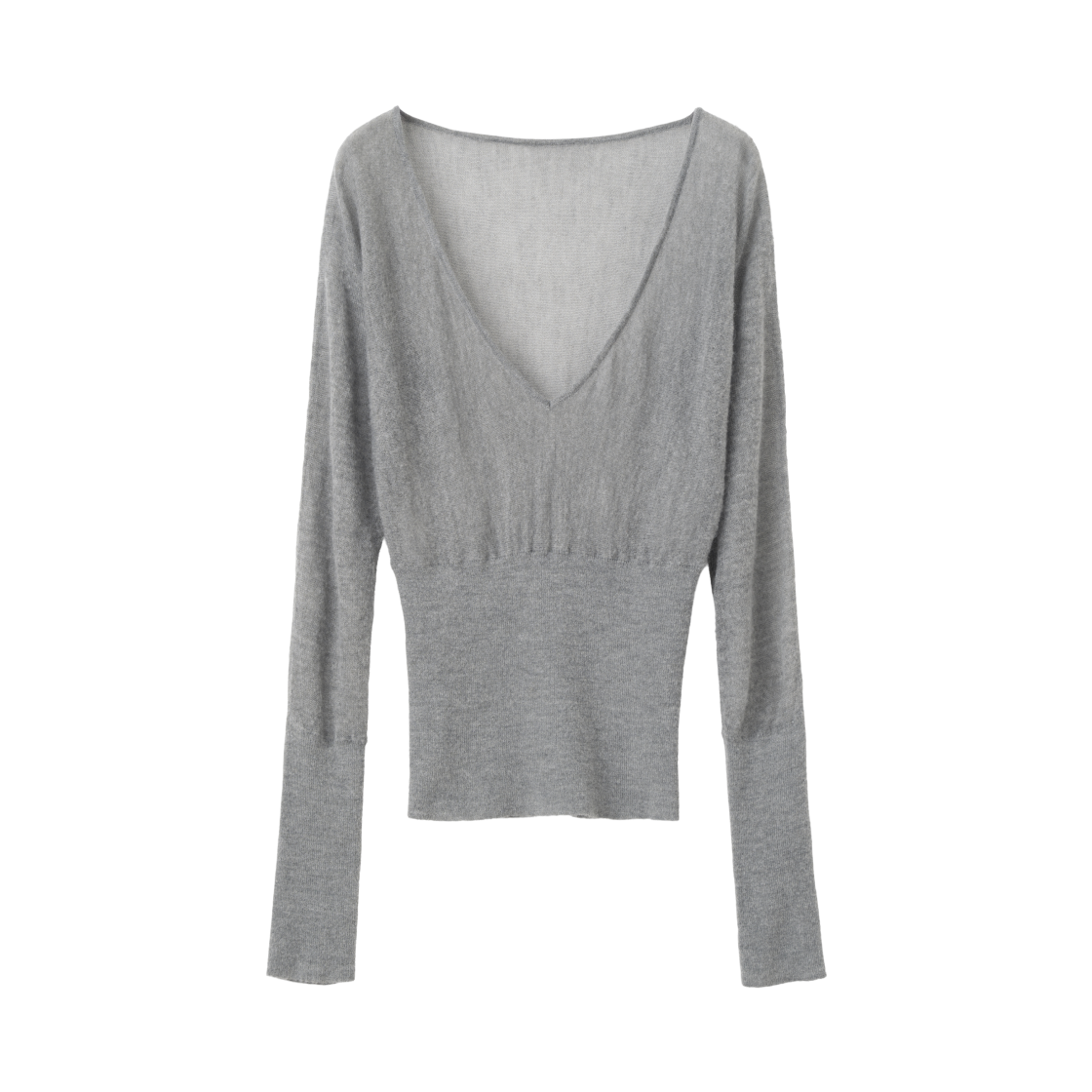 MW368GRA MILLO WOMEN Sheer Deep V-Neck Knit Gray