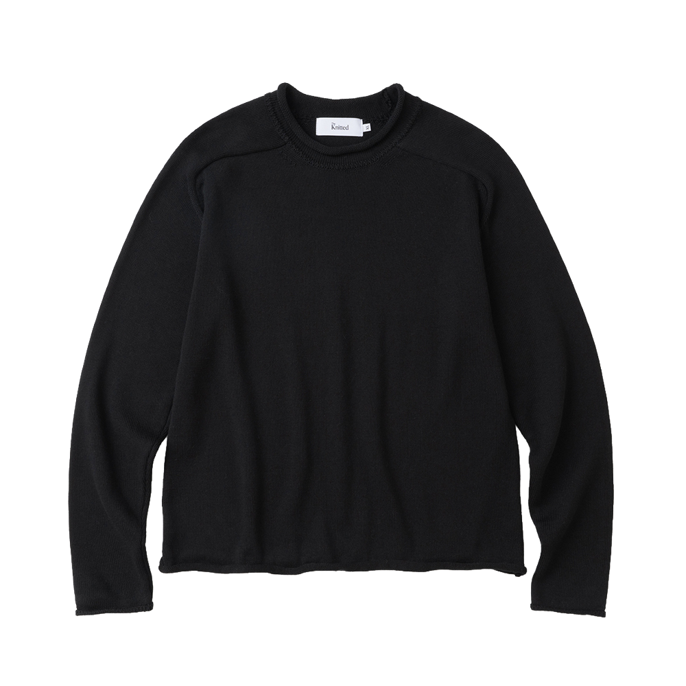 K26AWUK0BK Knitted Cotton Roll Raglan Round Knit Black