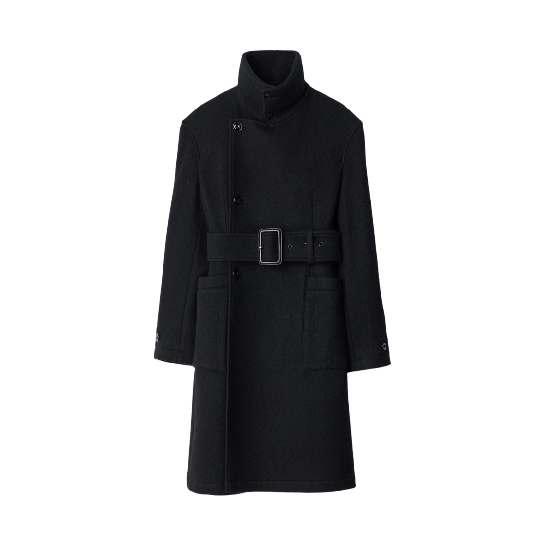 CO1155-LF1700-999 (W) Lemaire Fitted Wrap Coat in Felted Wool and Alpaca Blend Black