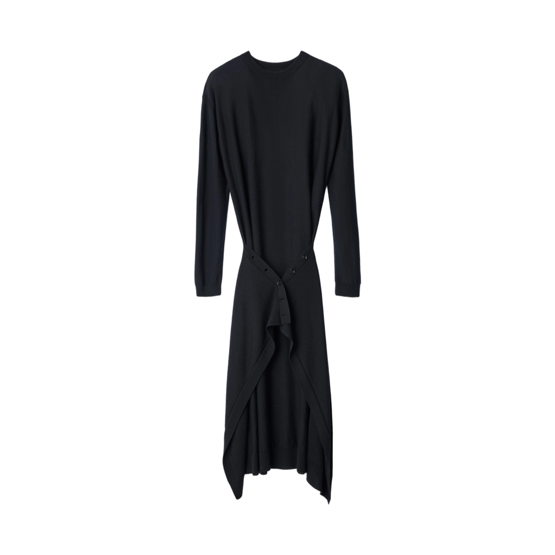 DR1180-LK1063-999 (W) Lemaire Buttoned Dress in Merino Wool Blend Black