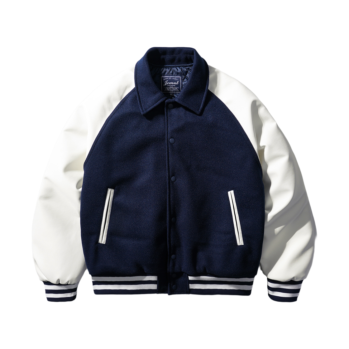 YHOT2461_navy_29 JEMUT Leather Raglan Varcity Jacket Navy YHOT2461
