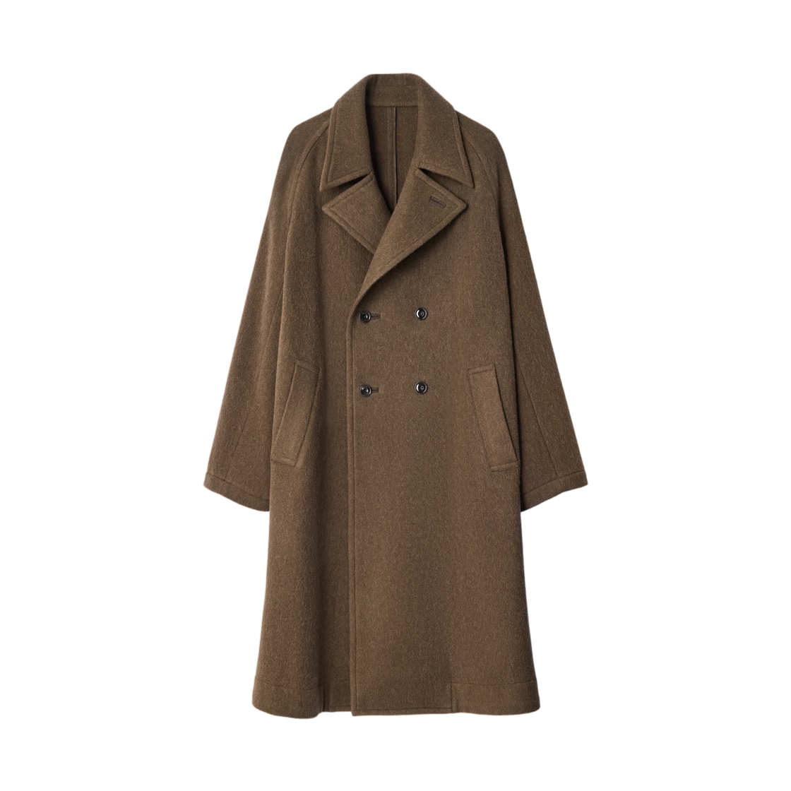 CO1169-LF1700-704 Lemaire Double Breasted Coat in Felted Wool and Alpaca Blend Mud