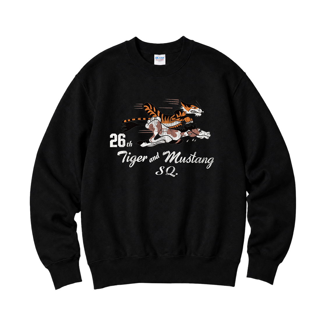 88000_copy Gildan x Vintage Collection TIGER MUSTANG Crewneck Sweat shirt Black