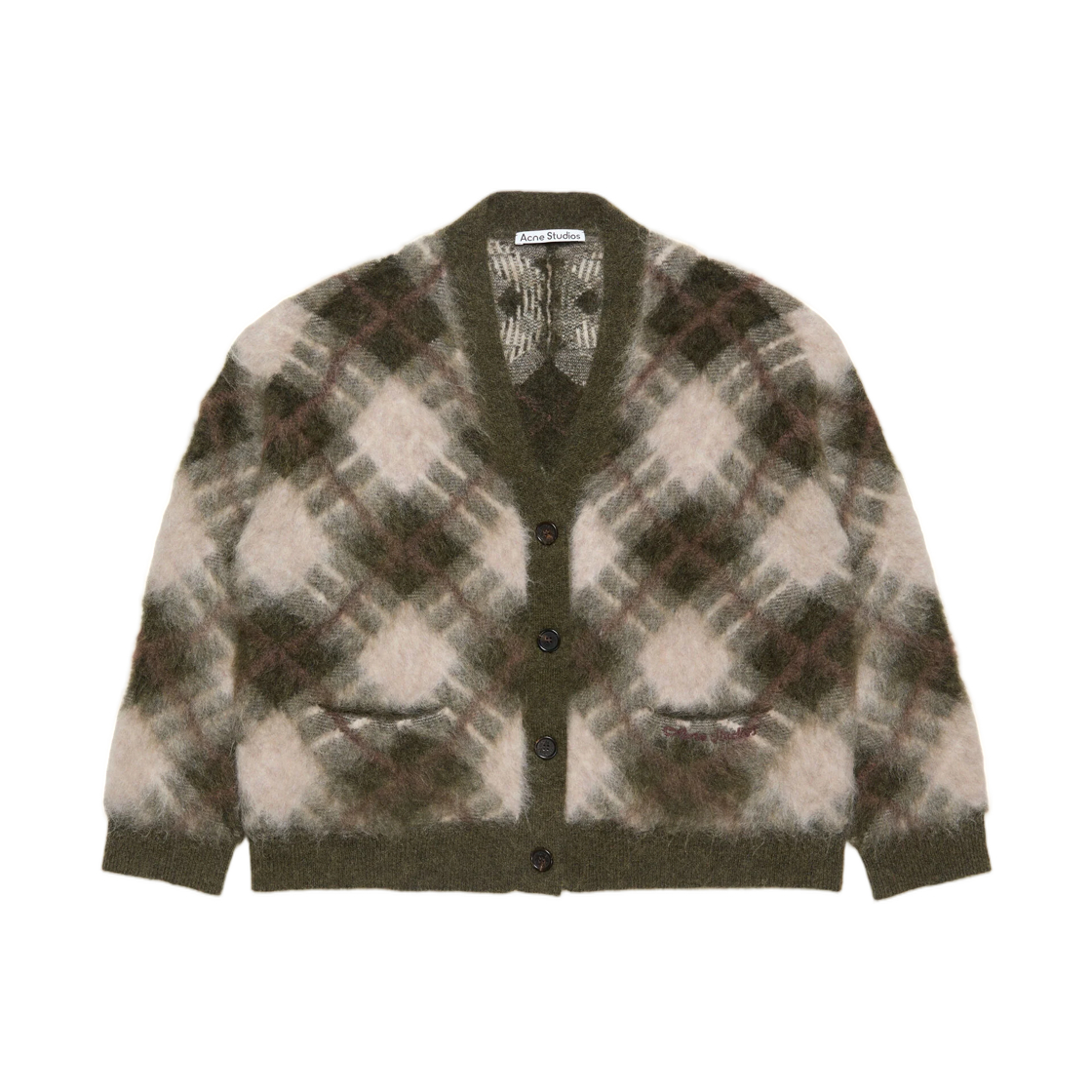 A60683-CTH (W) Acne Studios Mohair V-Neck Cardigan Olive Green Multi