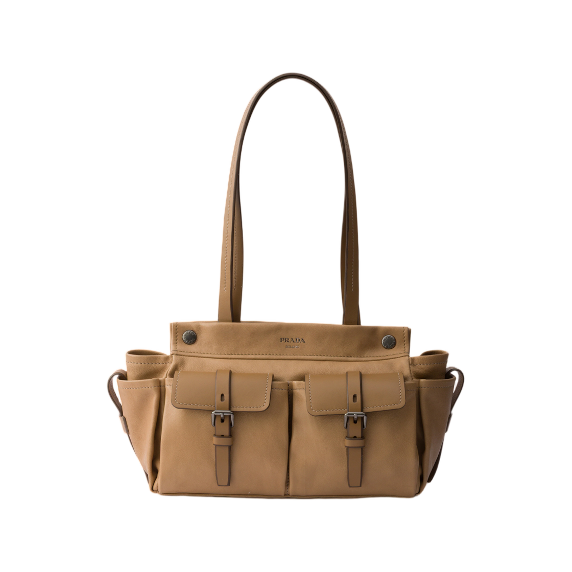 1BG645-2G6F-F0036 Prada Route Medium Leather Tote Bag Sand Beige