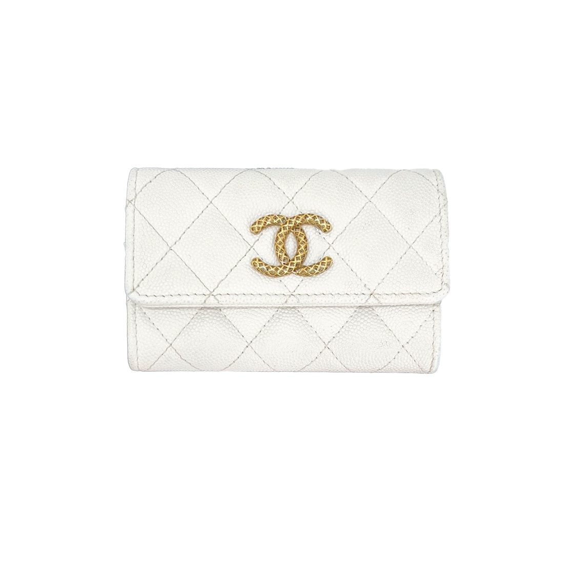 IT4RMTGKEN6S Chanel New Logo Flap Card Wallet Caviar White