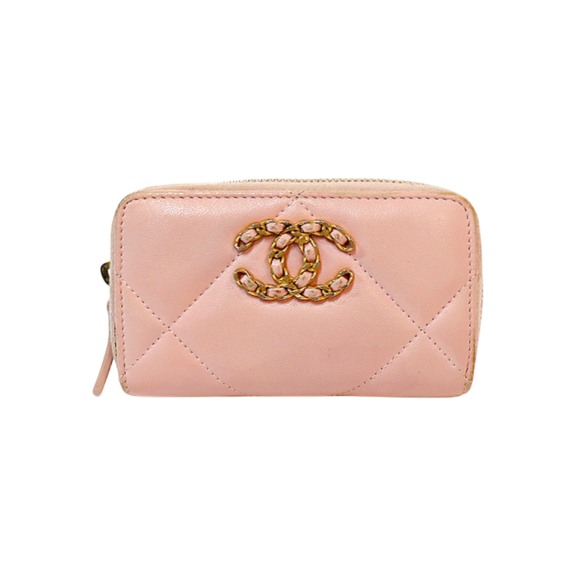 ITNT3VL7OEQJ Chanel Pink Lambskin 19 Zip Card Wallet