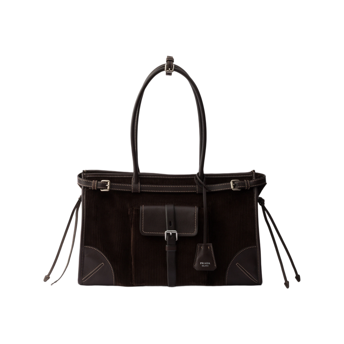1BA433-2ZS3-F0192 Prada Bonnie Large Corduroy and Leather Handbag Ebony