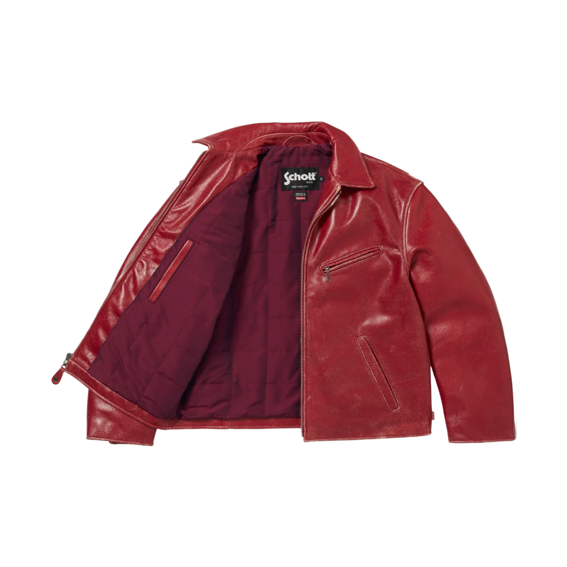슈프림 x 쇼트 디스트레스드 레더 자켓 레드 - 26FW(Supreme x Schott Distressed Leather Jacket Red - 26FW) - 3