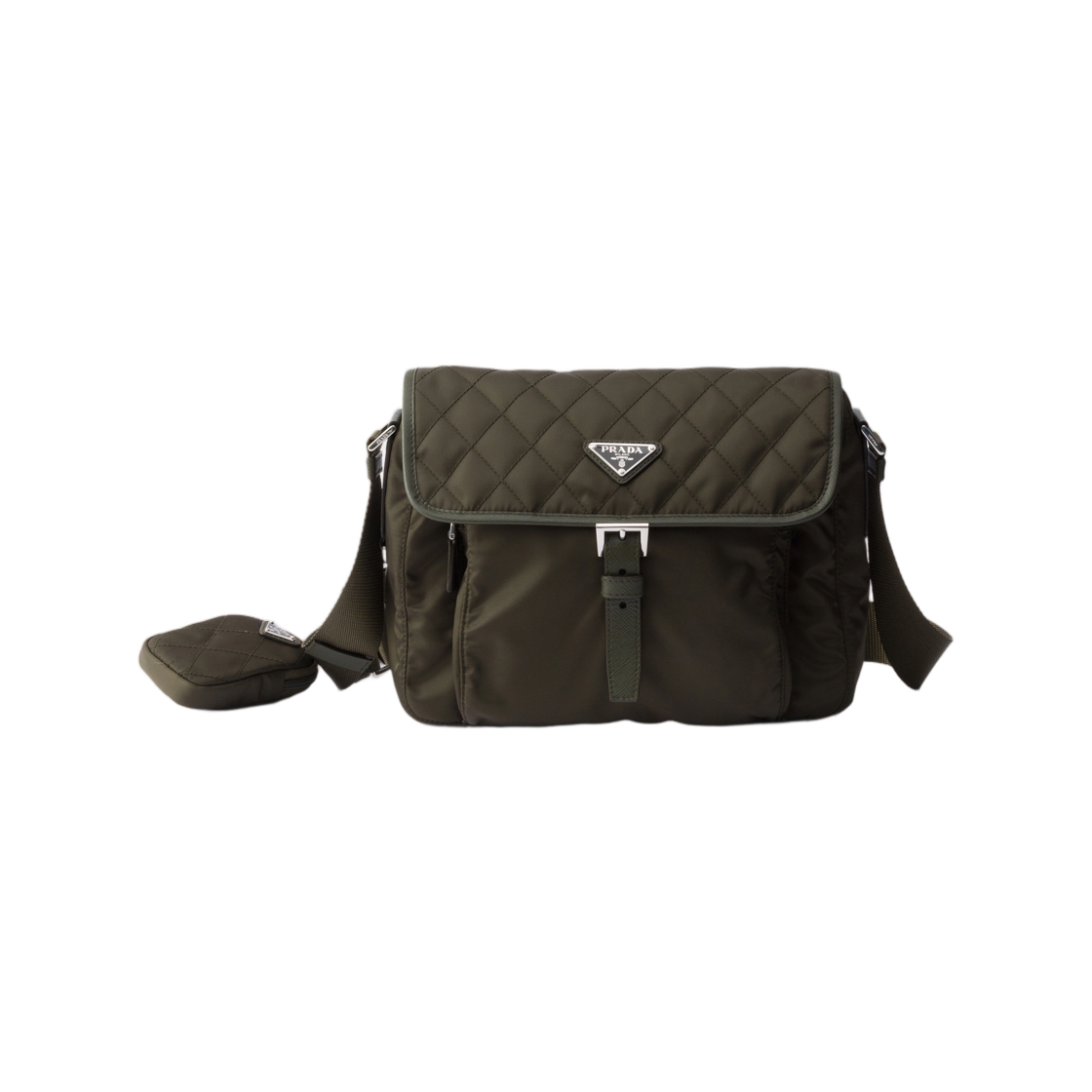 1BD994-2ZSI-F05VI Prada Medium Quilted Re-Nylon Shoulder Bag with Saffiano Leather Trim Forest