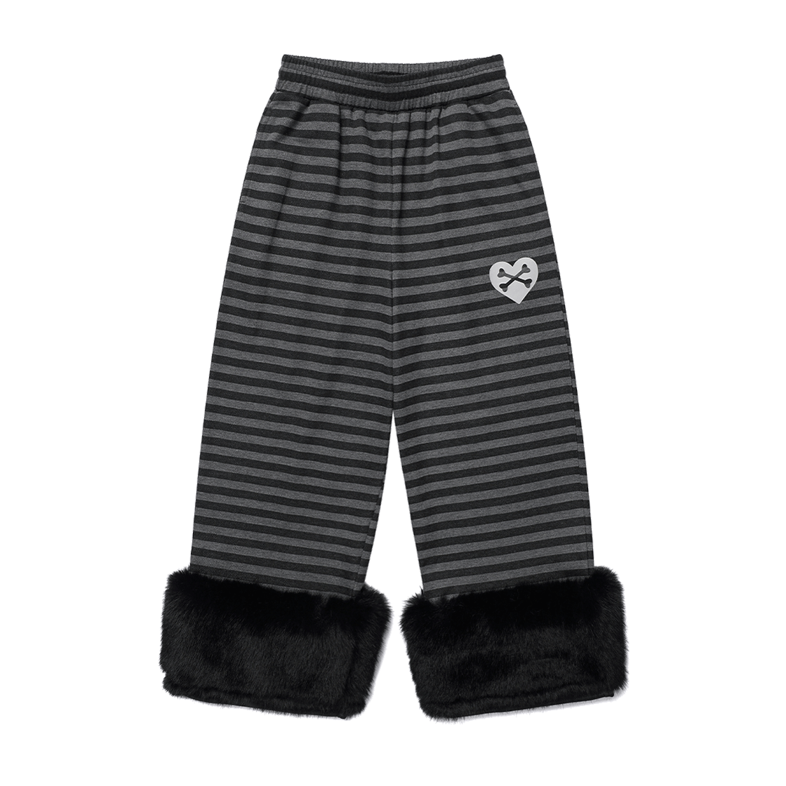 카비시 스트라이프 퍼 키튼 와이드 스웨트 팬츠 블랙(CAVISH Striped Fur Kitten Wide Sweat Pants Black) - 2