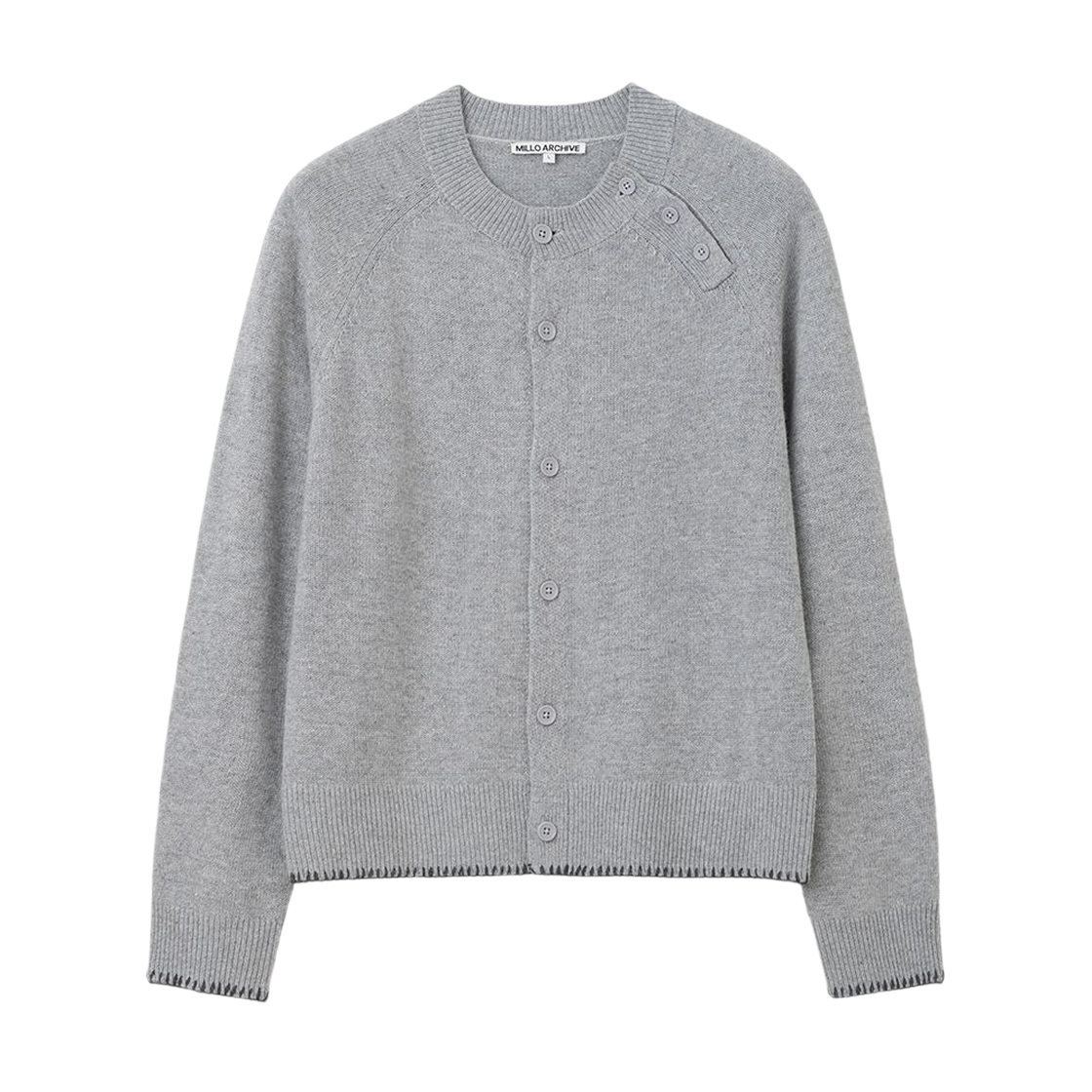 ML929MGR milloarchive Slanted Henley Neck Cardigan Melange Gray
