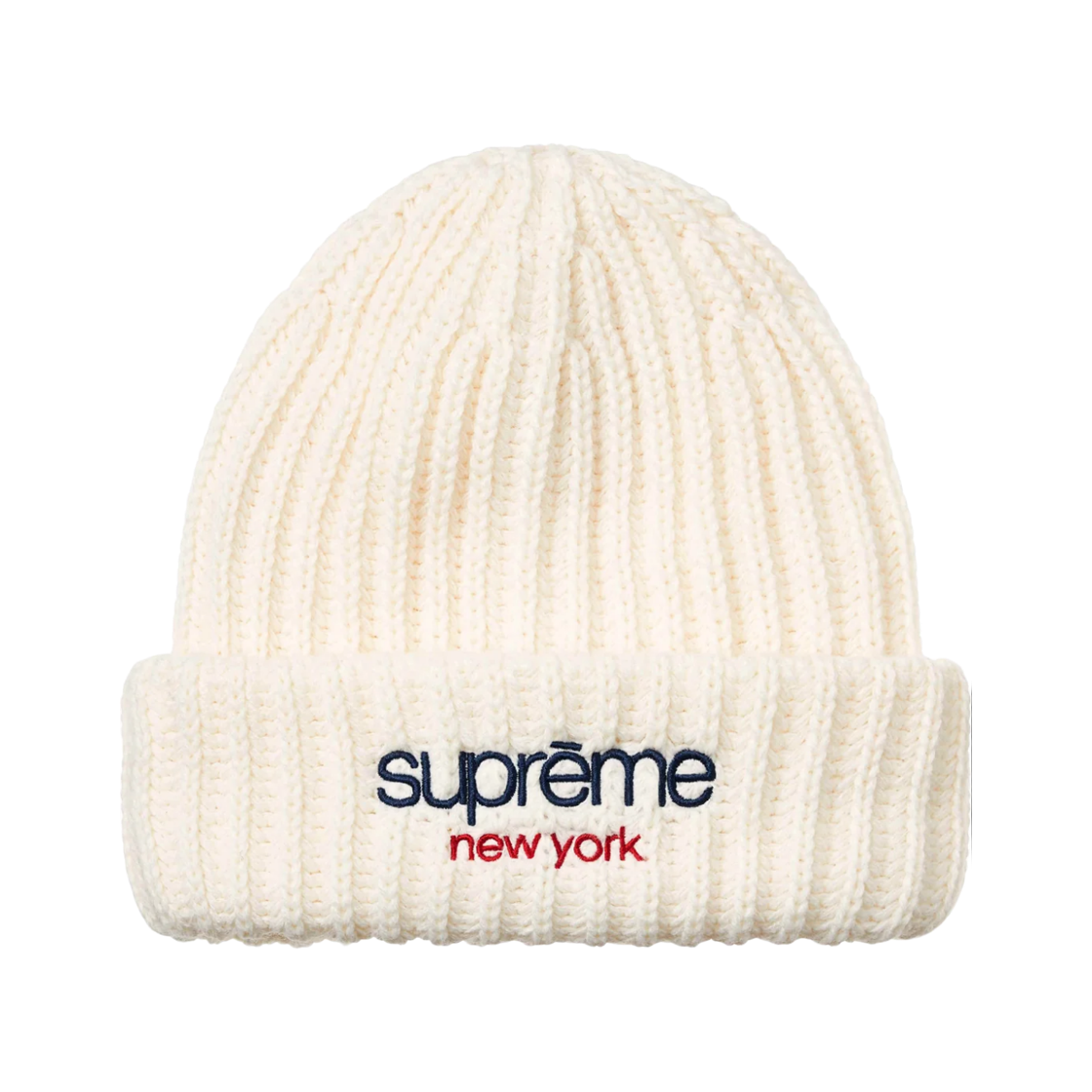 - Supreme Classic Logo Chunky Ribbed Beanie White - 26FW