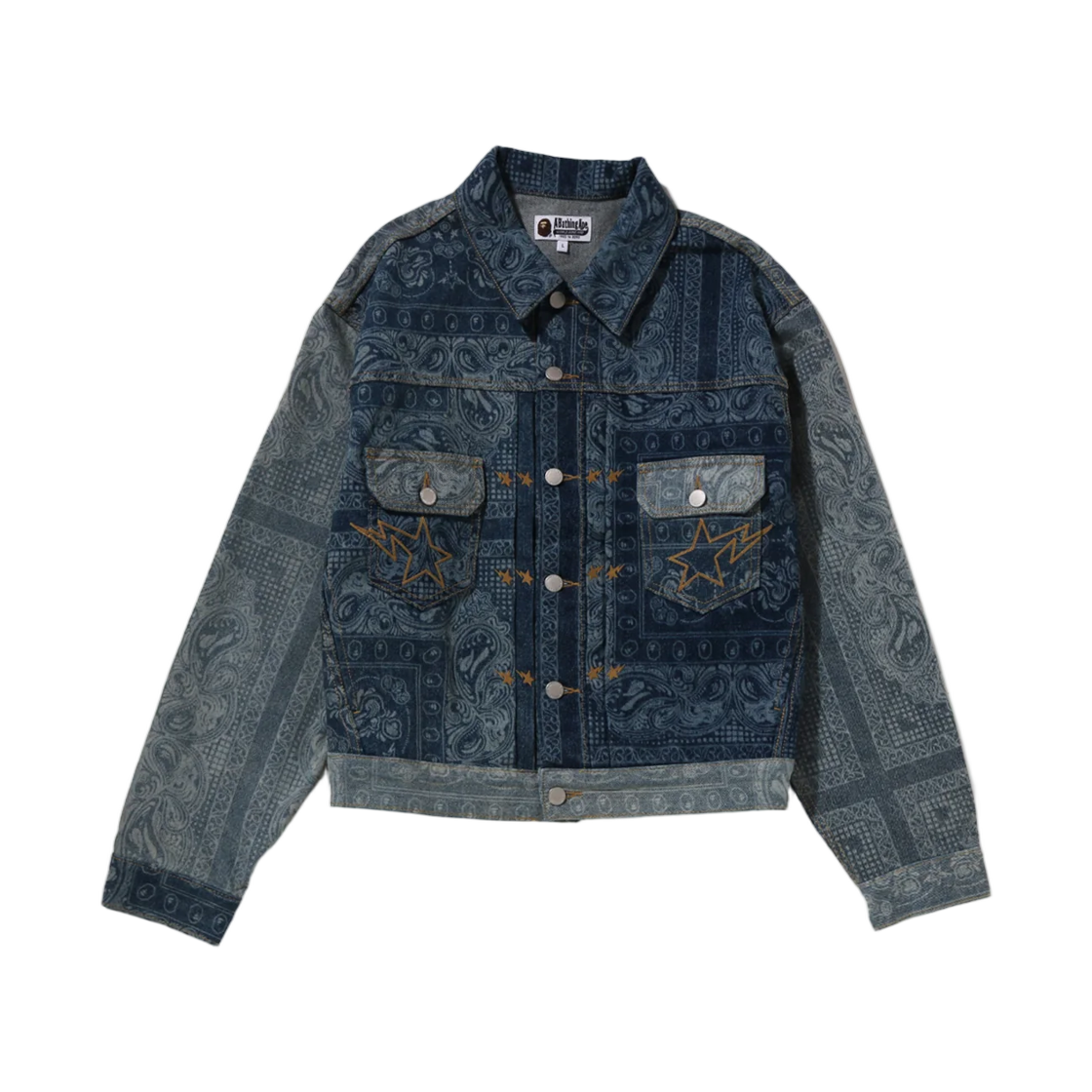 베이프 페이즐리 패턴 데님 트러커 자켓 라이트 인디고(BAPE Paisley Pattern Denim Trucker Jacket Light Indigo)