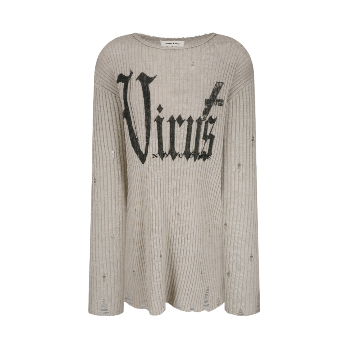 랑거 바이러스 디스트레스 레터링 니트 베이지(Langer Virus Distressed Lettering Knit Beige) - 1
