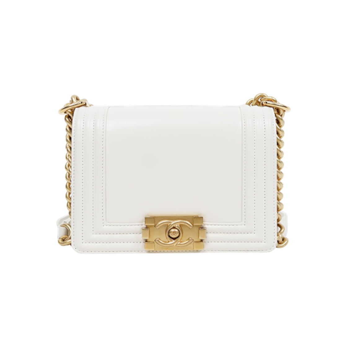 ITHKM9UACHBK Chanel White Leather Small Boy Bag