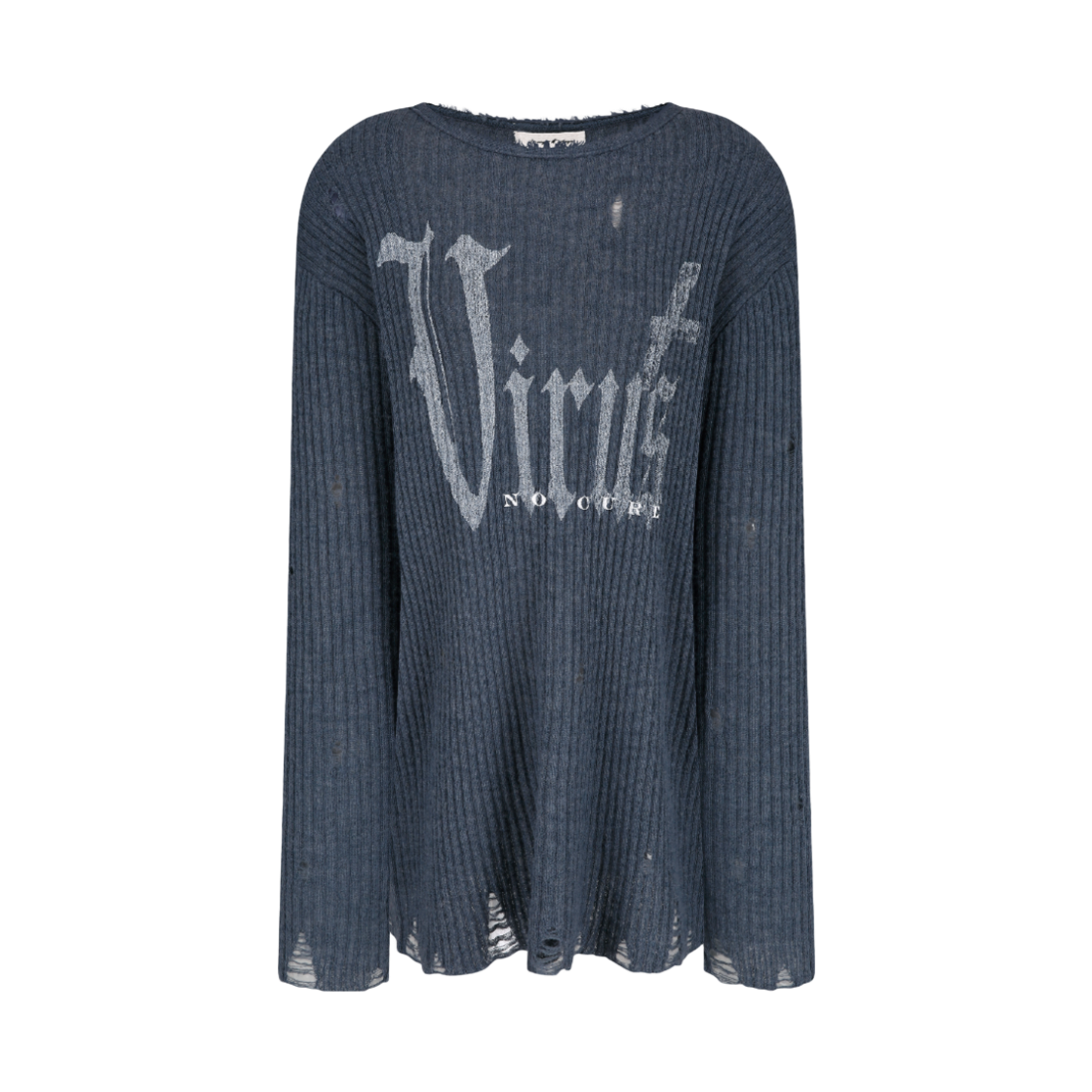 랑거 바이러스 디스트레스 레터링 니트 블루 그린(Langer Virus Distressed Lettering Knit Blue Green)