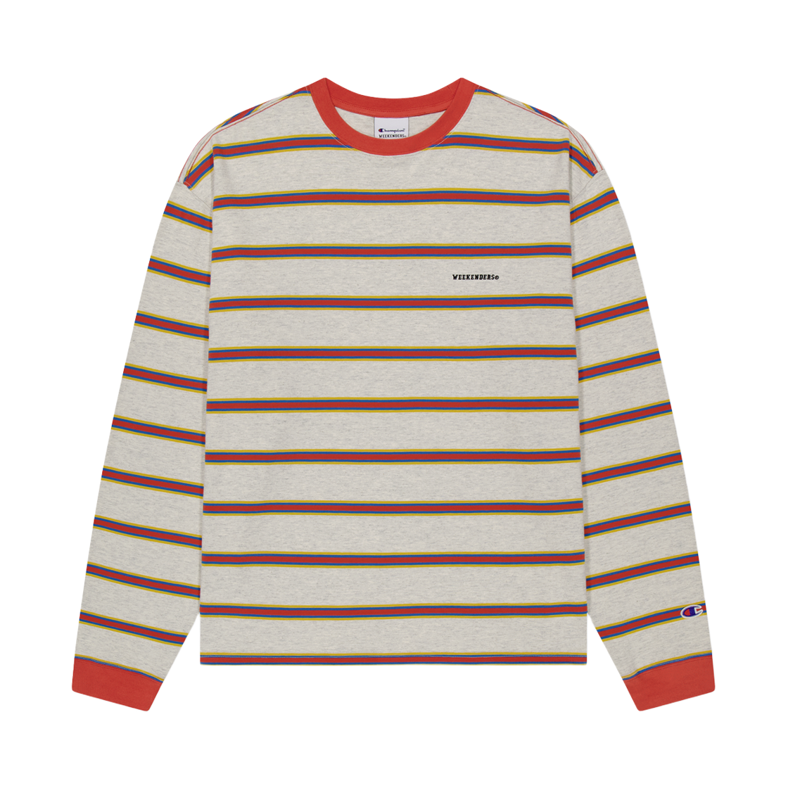 WS2604LS02OT WKNDRS x Champion Striped Long Sleeve T-Shirt Oatmeal