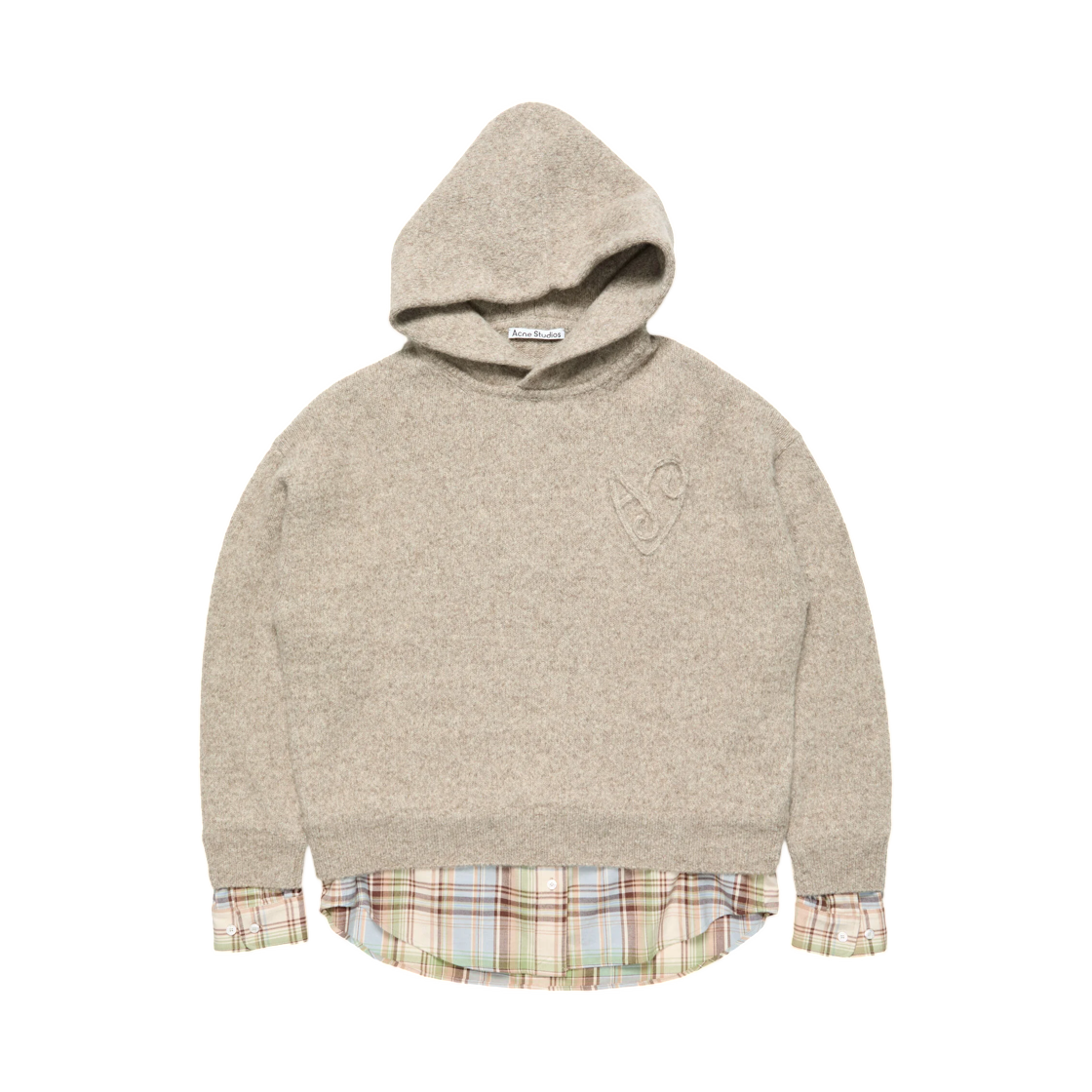 A60605-DCC (W) Acne Studios Layered Knit Hoodie Medium Beige